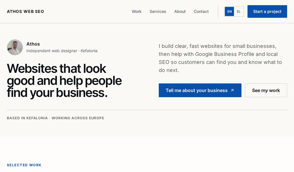Athos Web SEO website shown on desktop