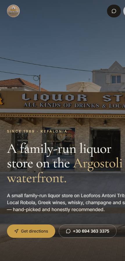 Anagnostatos Liquor Store website displayed in a mobile layout